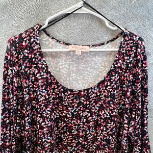 Philosophy Woman Plus Size 1X Floral Sharkbite Tunic Blouse Ruched 3/4 Sleeve